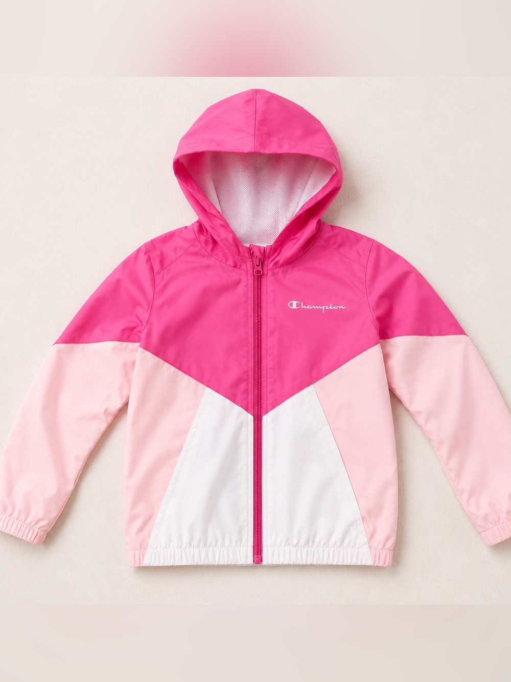 Champion Girls' Pink Colorblock Hooded Windbreaker - Lightweight Spring Jacket